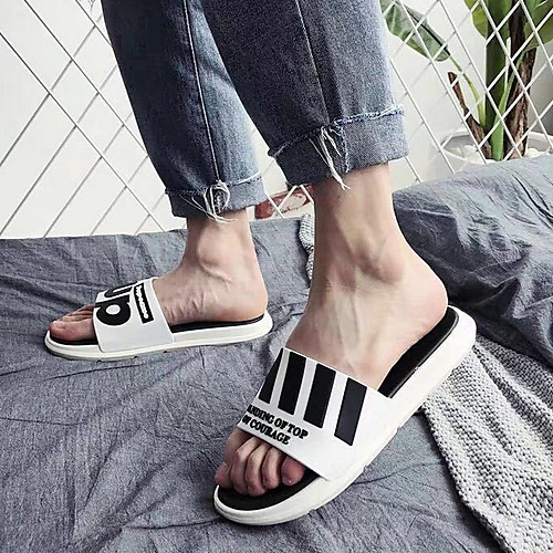 

Women's Slippers & Flip-Flops Summer Flat Heel Round Toe Daily PU Black
