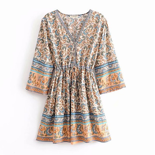

Women's Sundress Dress - Long Sleeve Floral Summer Street chic Mumu 2020 Yellow S M L