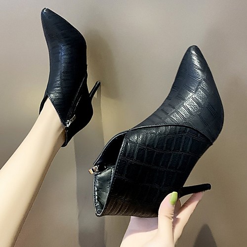 

Women's Boots Summer Stiletto Heel Pointed Toe Daily PU Black / Gray
