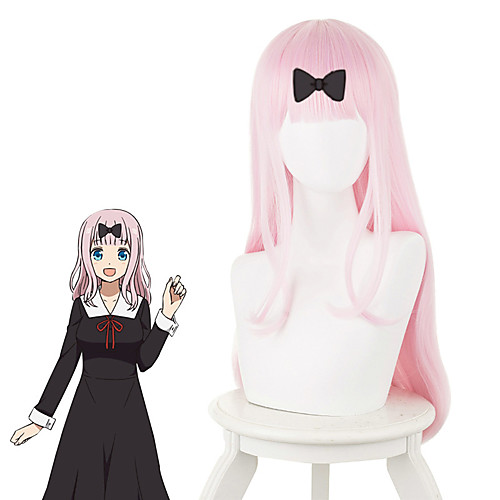 

Kaguya-sama: Love is War Takami Chika Cosplay Wigs Women's Neat Bang 26 inch Heat Resistant Fiber Curly Pink Pink Anime