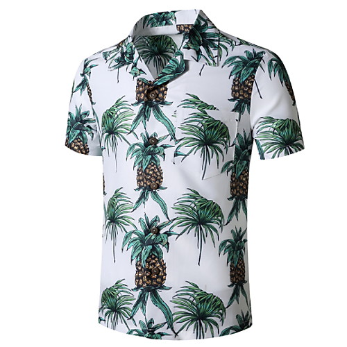 

Men's Graphic Palm Tree Print Shirt Tropical Daily Button Down Collar Green / Short Sleeve