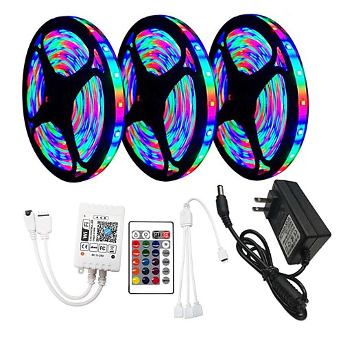 

3x5M WiFi Controller Flexible LED Strip Lights RGB Tiktok Lights Remote Controls 810 LEDs SMD3528 8mm 1 x 12V 3A Adapter 1 set RGB Change Christmas New Year's Cuttable Party Decorative