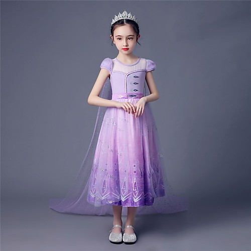 

Princess Elsa Dress Flower Girl Dress Girls' Movie Cosplay A-Line Slip Purple Dress Children's Day Masquerade Tulle Polyester