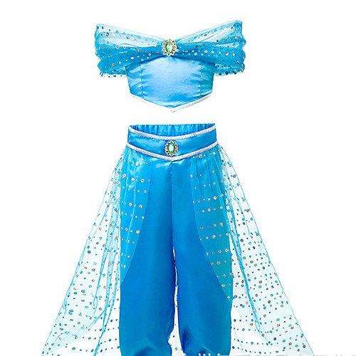 

Princess Princess Jasmine Cosplay Costume Outfits Girls' Movie Cosplay Cosplay Halloween Blue Top Pants Children's Day Masquerade Tulle Polyester