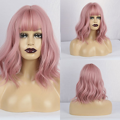 

Synthetic Wig Matte Loose Curl Middle Part Neat Bang Wig Long Pink / Grey Synthetic Hair 12 inch Women's Sexy Lady curling Pink