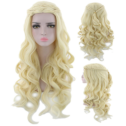 

Synthetic Wig Curly Asymmetrical Wig Long Light golden Silver grey Synthetic Hair 18 inch Women's Fashionable Design Classic Women Silver Blonde