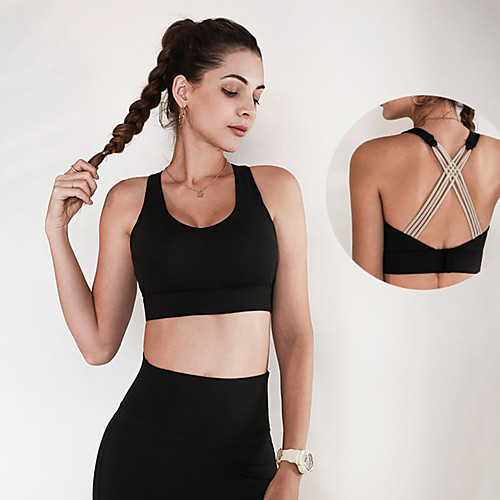 

Women's Sports Bra Medium Support Cross Back Removable Pad Fashion Black Blue Coffee Elastane Yoga Running Fitness Bra Top Sport Activewear Breathable Comfort Quick Dry Freedom Stretchy