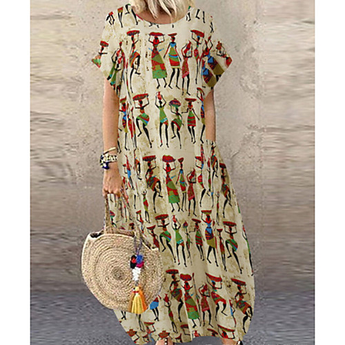 

Women's Shift Dress Maxi long Dress - Short Sleeves Floral Summer Elegant 2020 Khaki Beige S M L XL XXL XXXL XXXXL XXXXXL
