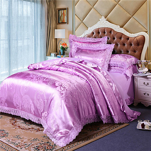 

European four-piece Tribute Satin four-piece Double Lace Jacquard 1.8 / 2.0 m bed linen wedding bedspread