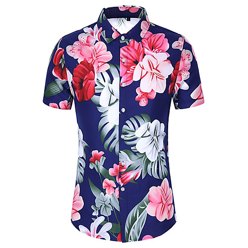 

Men's Plus Size Floral Print Shirt Basic Daily Navy Blue / Short Sleeve