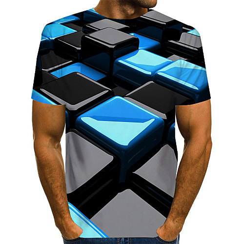 

Men's Plus Size Geometric 3D Print T-shirt Street chic Exaggerated Daily Going out Round Neck Rainbow / Short Sleeve