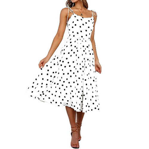 

Women's Sheath Dress - Sleeveless Polka Dot Summer Elegant 2020 White Black Beige S M L XL