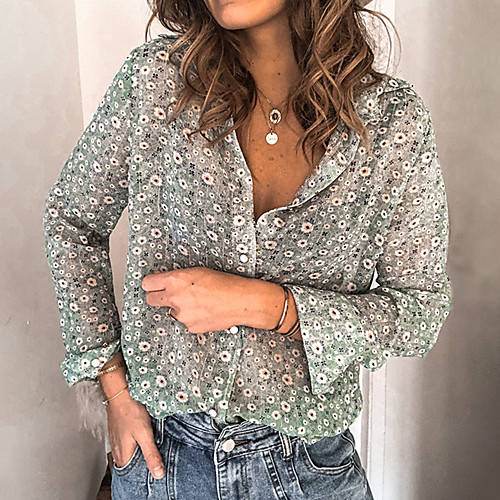 

Women's Floral Shirt Daily Shirt Collar Blue