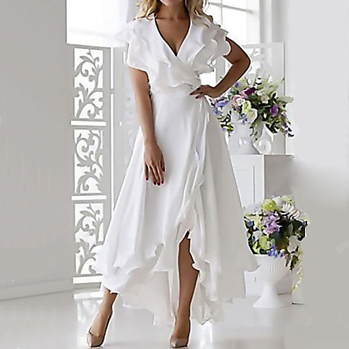 

Women's Plus Size Wrap Dress Chiffon Midi Dress - Sleeveless Ruffle Multi Layer Summer Deep V Sexy Holiday Vacation Beach 2020 White Dark Blue S M L XL XXL XXXL XXXXL XXXXXL