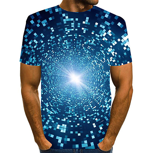 

Men's T shirt Graphic Optical Illusion Print Short Sleeve Daily Tops Basic Exaggerated Blue