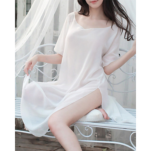 

Women's Split Super Sexy Chemises & Gowns Suits Bodysuits Nightwear Solid Colored White S M L / V Neck