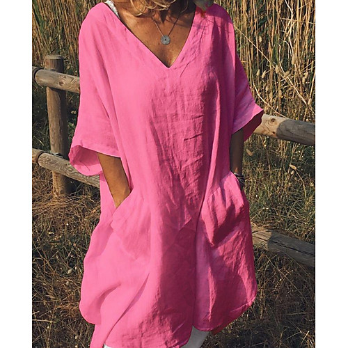 

Women's Shift Dress - 3/4 Length Sleeve Solid Color Summer Elegant 2020 White Black Fuchsia Green Beige S M L XL XXL XXXL XXXXL XXXXXL