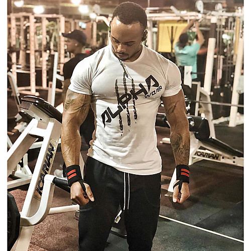 

Men's Graphic Print Slim T-shirt - Cotton Basic Sports Round Neck White / Black / Red / Short Sleeve