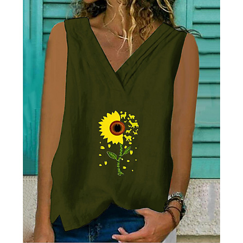 

Women's Tank Top Geometric V Neck Tops Basic Top White Yellow Army Green