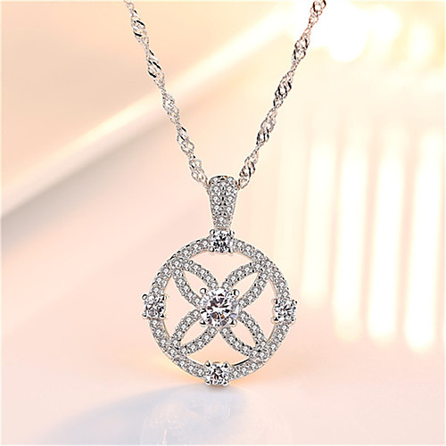 

Women's White Synthetic Diamond Pendant Necklace Chain Necklace Necklace Rolo Clover Punk Trendy Casual / Sporty Fashion Copper Silver Plated Silver 40 cm Necklace Jewelry 1pc For Anniversary Sport