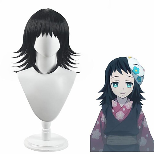 

Cosplay Wig Makomo Demon Slayer Curly Asymmetrical With Bangs Wig Long Black Synthetic Hair 14 inch Women's Anime Cosplay Adorable Black