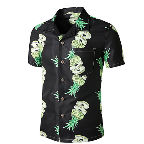 

Men's Graphic Pineapple Print Shirt Tropical Daily Button Down Collar Black / Short Sleeve