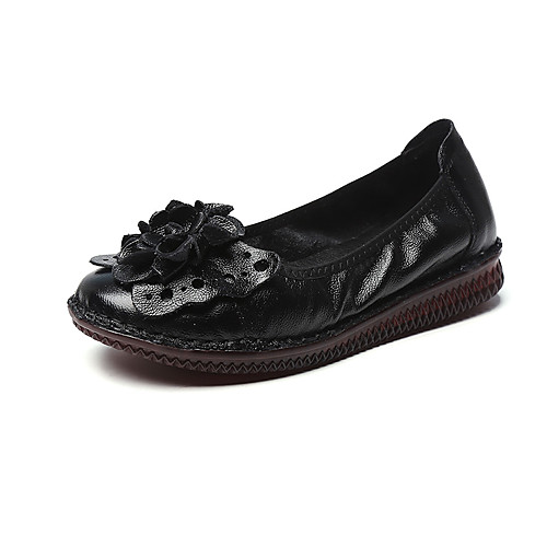 

Women's Flats 2020 Spring / Fall Flat Heel Round Toe British Minimalism Party & Evening Home Flower Leather / Nappa Leather Walking Shoes Dark Red / Black / Champagne