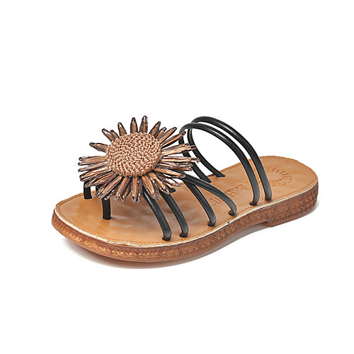 

Women's Slippers & Flip-Flops 2020 Spring & Fall / Spring & Summer Flat Heel Open Toe Casual Sweet Daily Outdoor PU Black / Beige