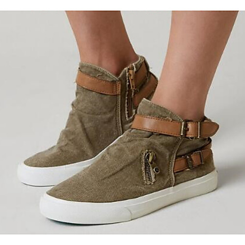 

Women's Sneakers Spring & Summer Flat Heel Round Toe Daily Solid Colored Canvas Black / Brown / Gray