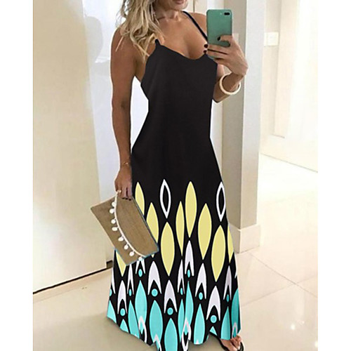 

Women's Sundress - Sleeveless Print Summer Boho Sexy Holiday Going out 2020 Wine Black Blue Purple S M L XL XXL XXXL XXXXXL