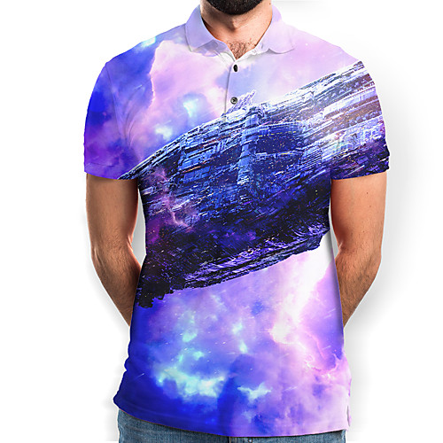 

Men's Galaxy Graphic Print Polo Daily Purple / Short Sleeve