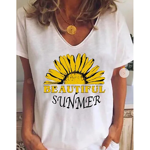 

Women's Tops Letter T-shirt V Neck Daily Summer White S M L XL 2XL 3XL