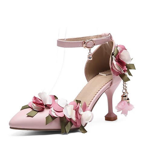 

Women's Wedding Shoes Summer Stiletto Heel Pointed Toe Wedding PU White / Pink