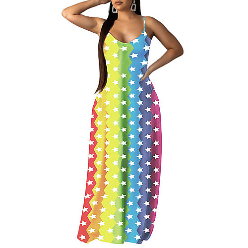 

Women's Sheath Dress - Sleeveless Striped Color Block Rainbow Summer Elegant 2020 Blue Red Yellow Rainbow S M L XL XXL