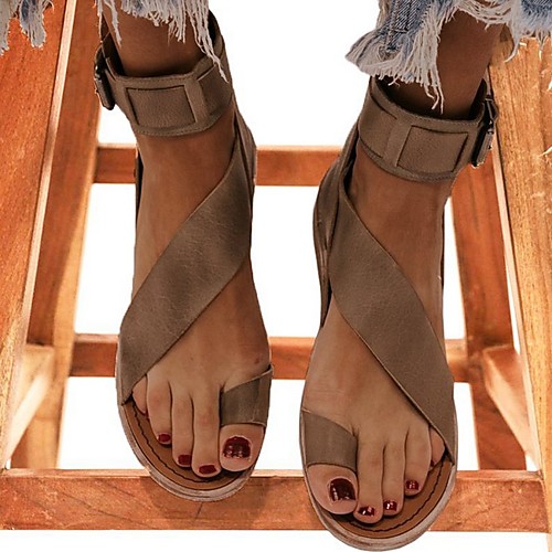 

Women's Sandals Flat Sandals Bunion Sandals Orthopedic Sandals Summer Flat Heel Open Toe Daily PU Black / Khaki / Brown