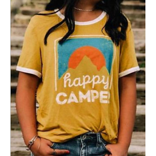 

Women's Letter T-shirt - Cotton Daily Yellow