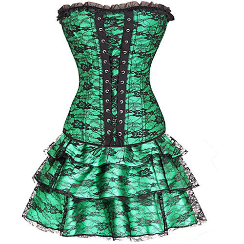

Women's Lace Up Corset Set - Flower / Floral / Lace Printing, Lace Green S M L