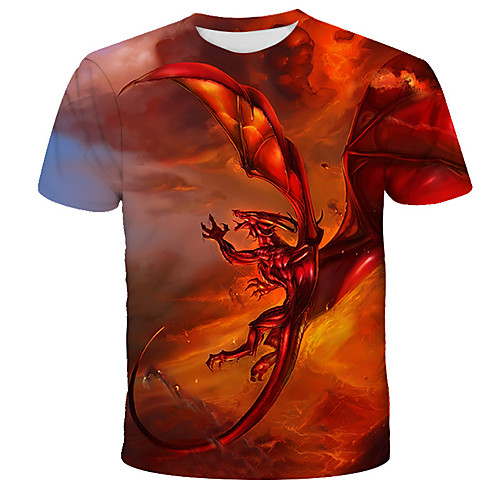 

Men's 3D Cartoon Dragon Print T-shirt Street chic Exaggerated Daily Holiday Round Neck Red / Short Sleeve
