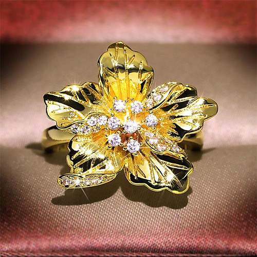 

Women's Ring 1pc Gold Copper Gold Plated Imitation Diamond Irregular Vintage Gift Festival Jewelry Classic Flower