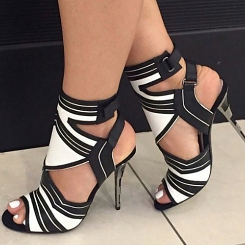 

Women's Sandals Summer Stiletto Heel Open Toe Daily PU Black