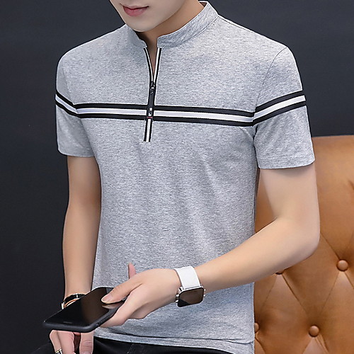 

Men's T shirt Striped Short Sleeve Daily Tops White Black Dark Gray