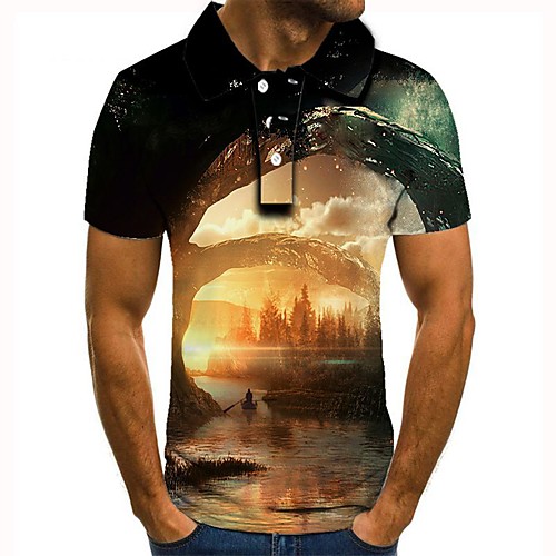 

Men's 3D Polo Basic Daily Shirt Collar Rainbow / Short Sleeve