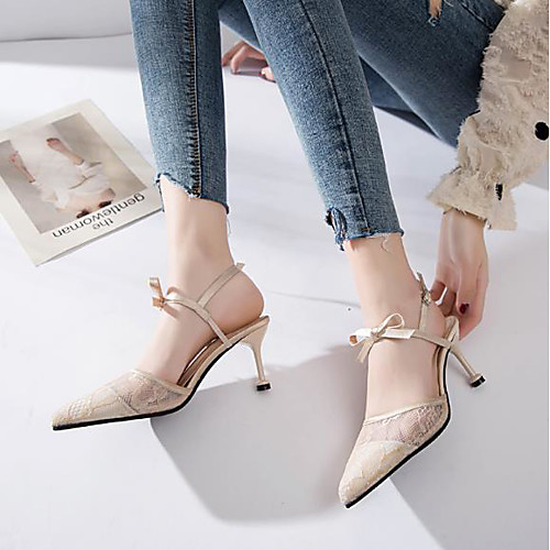 

Women's Sandals Summer Stiletto Heel Closed Toe Daily PU Black / Beige