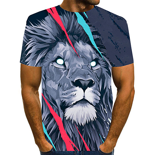 

Men's Plus Size Color Block Abstract Print T-shirt Basic Exaggerated Daily Weekend Round Neck Rainbow / Short Sleeve / Animal