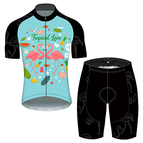 

21Grams Men's Short Sleeve Cycling Jersey with Shorts PinkGreen Flamingo Floral Botanical Animal Bike UV Resistant Quick Dry Breathable Sports Flamingo Mountain Bike MTB Road Bike Cycling Clothing