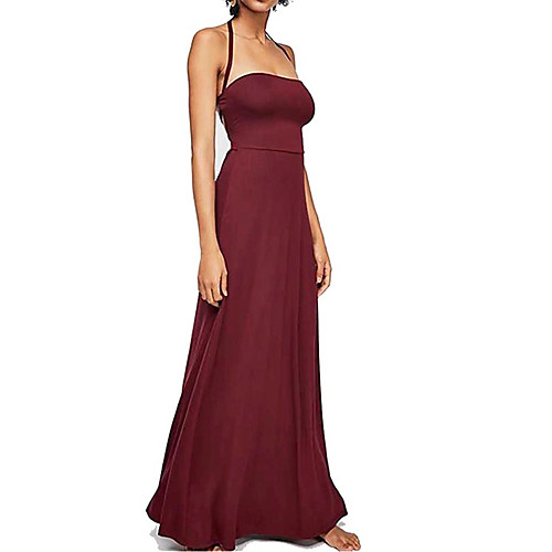 

Women's Maxi Sheath Dress - Sleeveless Solid Color Summer Fall Strapless Elegant Street chic Party Beach Belt Not Included 2020 Wine Black Yellow Blushing Pink S M L XL