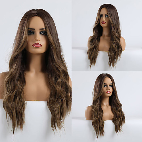 

Synthetic Wig Matte Water Wave Minaj Deep Parting Wig Long Light Brown Synthetic Hair 26 inch Women's Women Adorable Ombre Hair Light Brown EMMOR