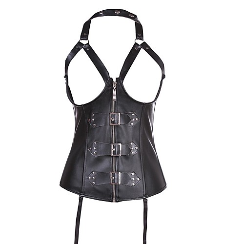 

Women's Zipper Overbust Corset - Leather Black S M L