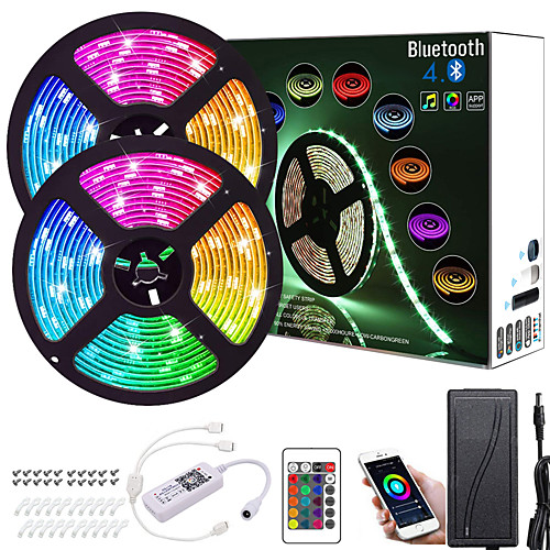 

ZDM 2x5M Light Sets RGB Strip Lights 300 LEDs 5050 SMD 10mm 1 24Keys Remote Controller 1Set Mounting Bracket 1 DC Cables 1 set RGB Christmas New Year's APP Control Cuttable Party 12 V