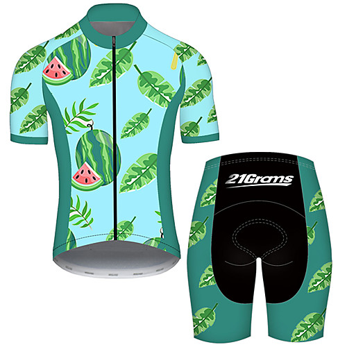 

21Grams Men's Short Sleeve Cycling Jersey with Shorts Polyester Green Leaf Fruit Watermelon Bike Clothing Suit Breathable 3D Pad Quick Dry Ultraviolet Resistant Reflective Strips Sports Leaf Mountain